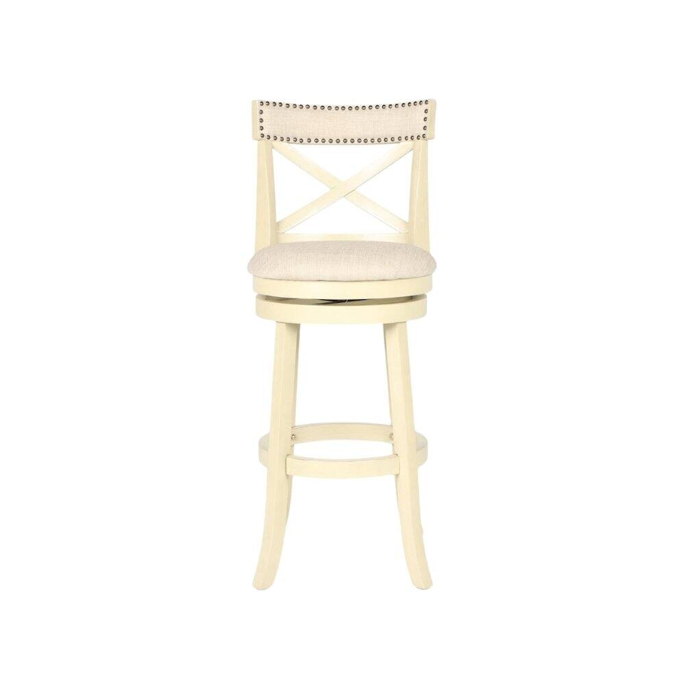 Angle. FurniFact - 29-Inch Wood Bar Stool 360 Swivel Fabric Ant White - White.