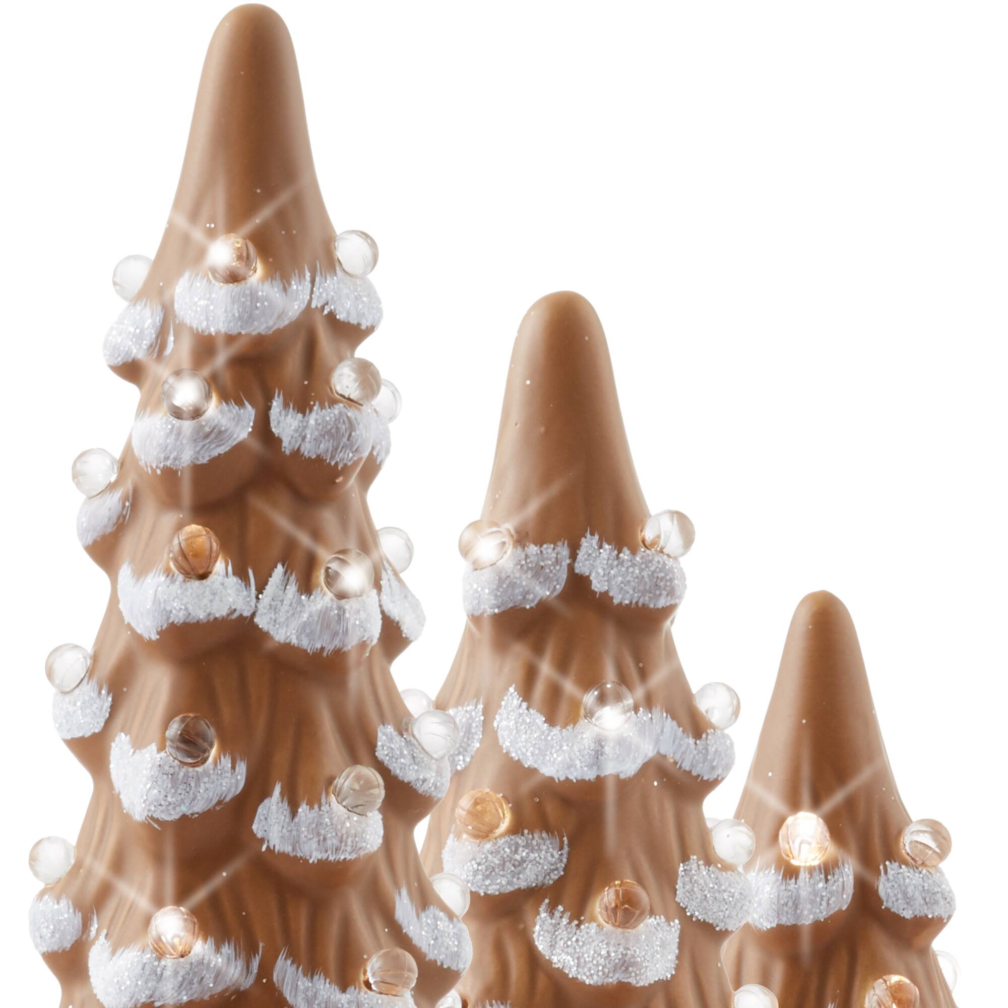 Alt View 4. Casafield - 3PC Set 8/10/12-in Pre-Lit Ceramic Christmas Trees with Lights - Brown.