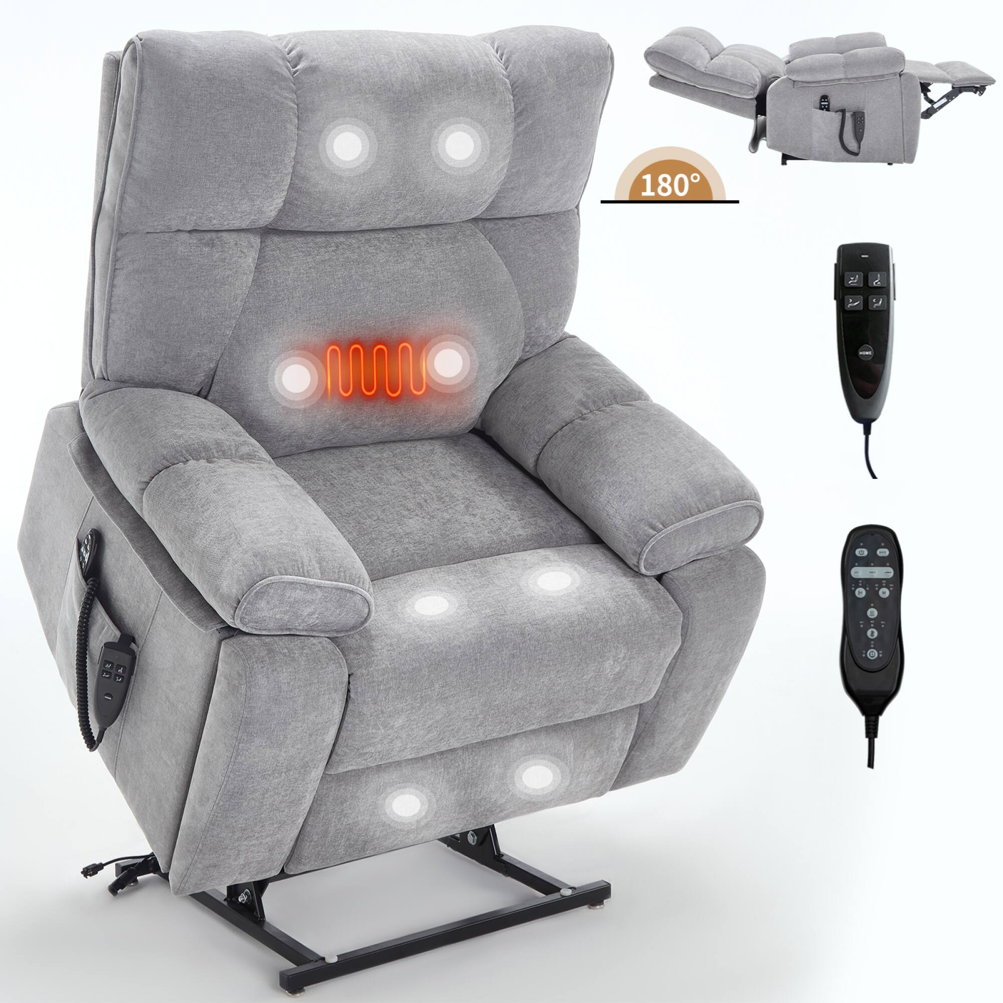 Alt View 10. GOODSILO - Large Dual Motor Electric Power Lift Recliner with Massage and Lumbar Heat Functions for Ultimate Comfort - Gray.