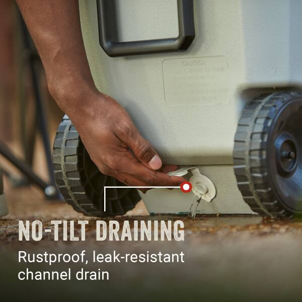 CAUTION NO-TILT DRAINING  
Rustproof, leak-resistant channel drain