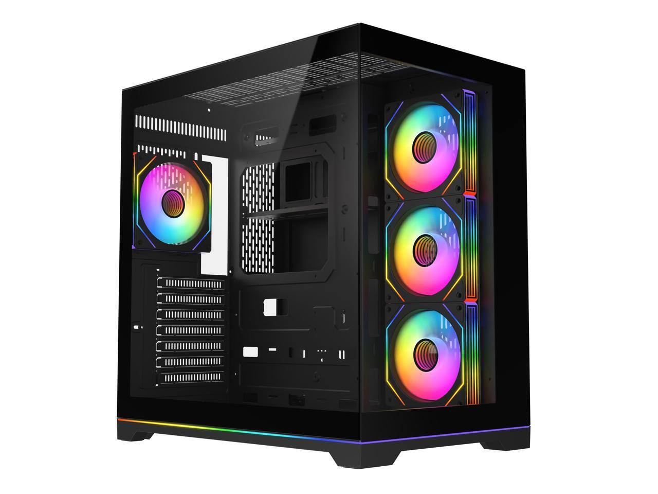 Alt View 1. DIYPC - DIYPC ARGB-DC200-BK Black ATX Case w/ Tempered Glass, 4 ARGB Fans & Light Strip - Black.