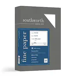 Southworth - 8.5"W x 11"L Business Paper, 20 lbs., Wove Finish, 500/Box - White