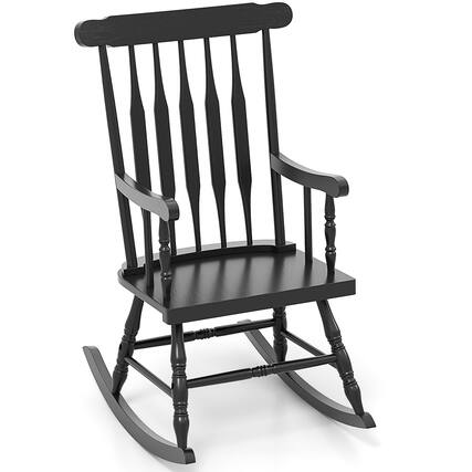 Front. Gymax - Gymax Wooden Rocking Chair Single Rocker Indoor Garden Patio Yard Black - Black.