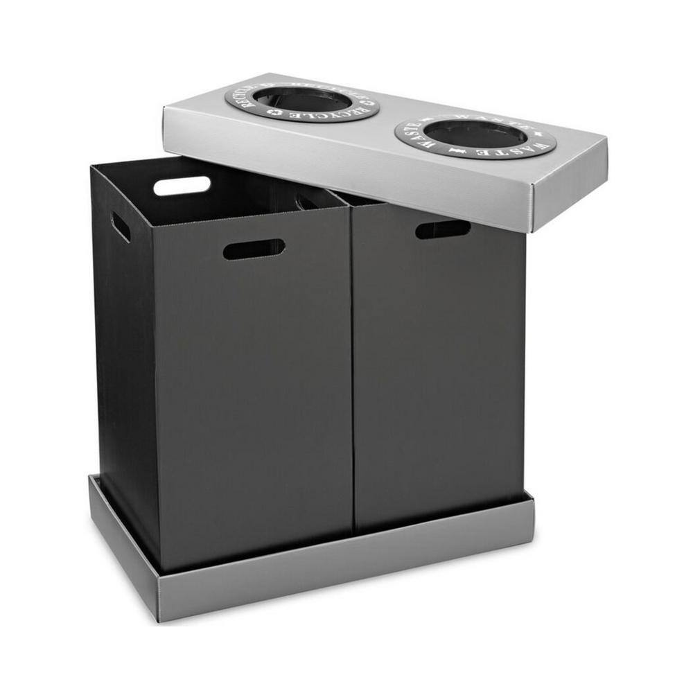 Angle. Alpine Industries - 28 Gallon Plastic Indoor Trash and Recycling Bin with 2 Compartments - Gray.