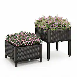 RYHNUYNE - Outsunny Raised Garden Bed with Legs, Self-Watering Planter Box, Polypropylene Rattan Planter for Flowers, Herbs - Matte Brown