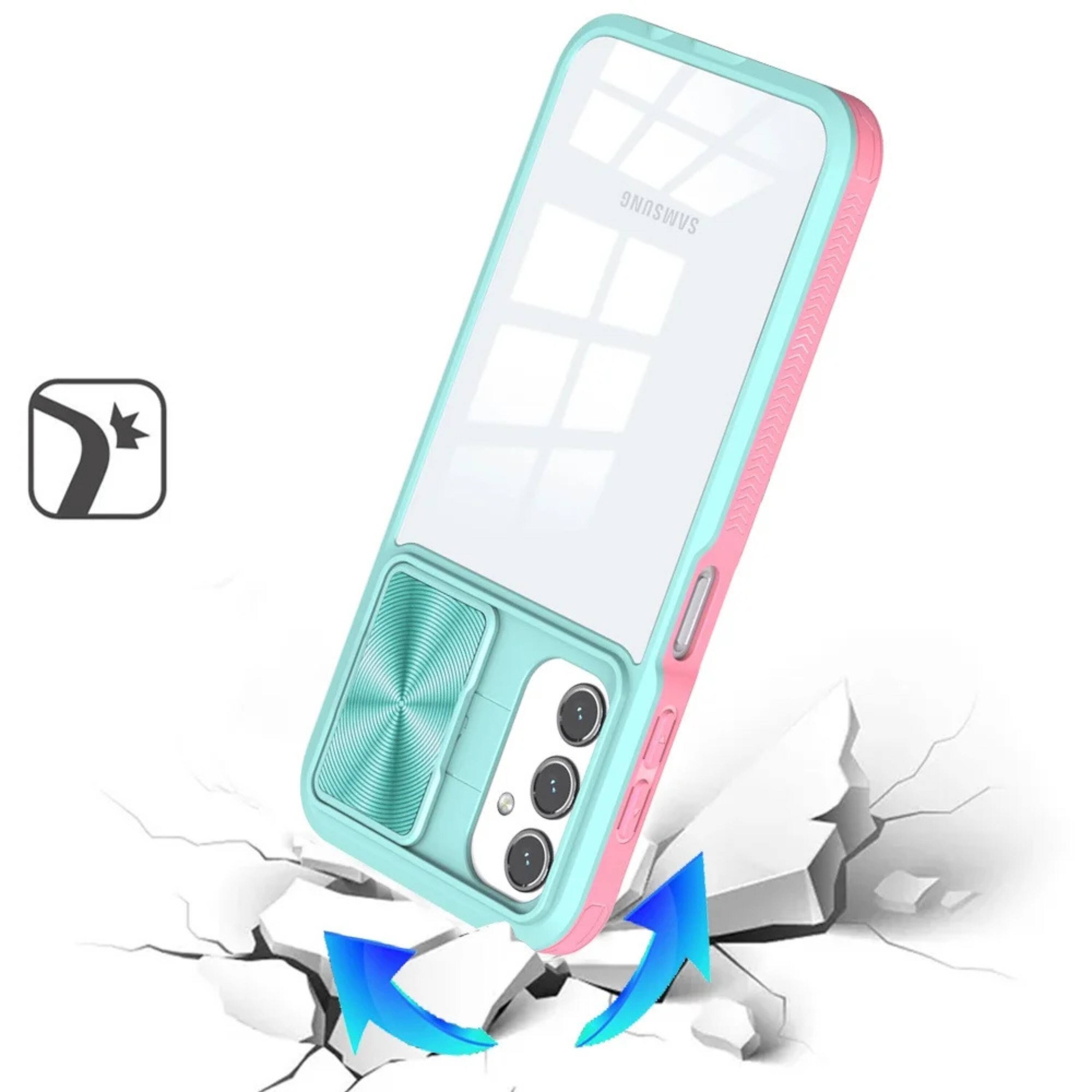 Angle. Kitcheniva - Rear Lens Slider Rugged Hybrid Case With Tempered Glass For Samsung A17 5G Pink - Pink.