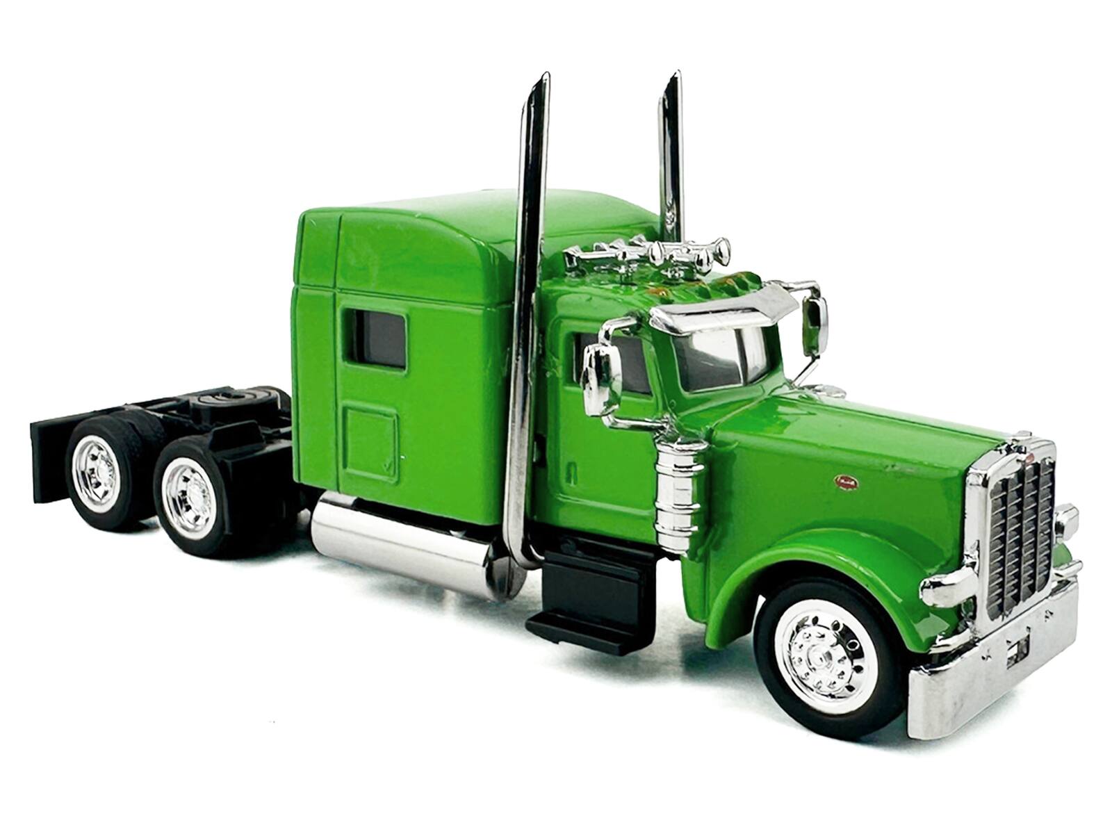 Alt View 2. HO Logistics Replicas - Peterbilt 389 Truck Tractor with Sleeper Cab Lime Green and Flatbed Black Combo Set 1/87 HO Plastic Car by HO Logistics.