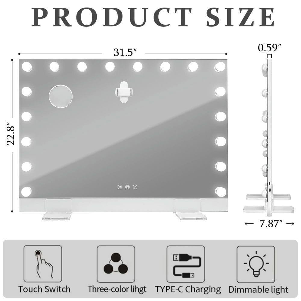 PRODUCT SIZE  
31.5" x 22.8" x 0.59" x 7.87"  

Touch Switch  
Three-color light  
TYPE-C Charging  
Dimmable light