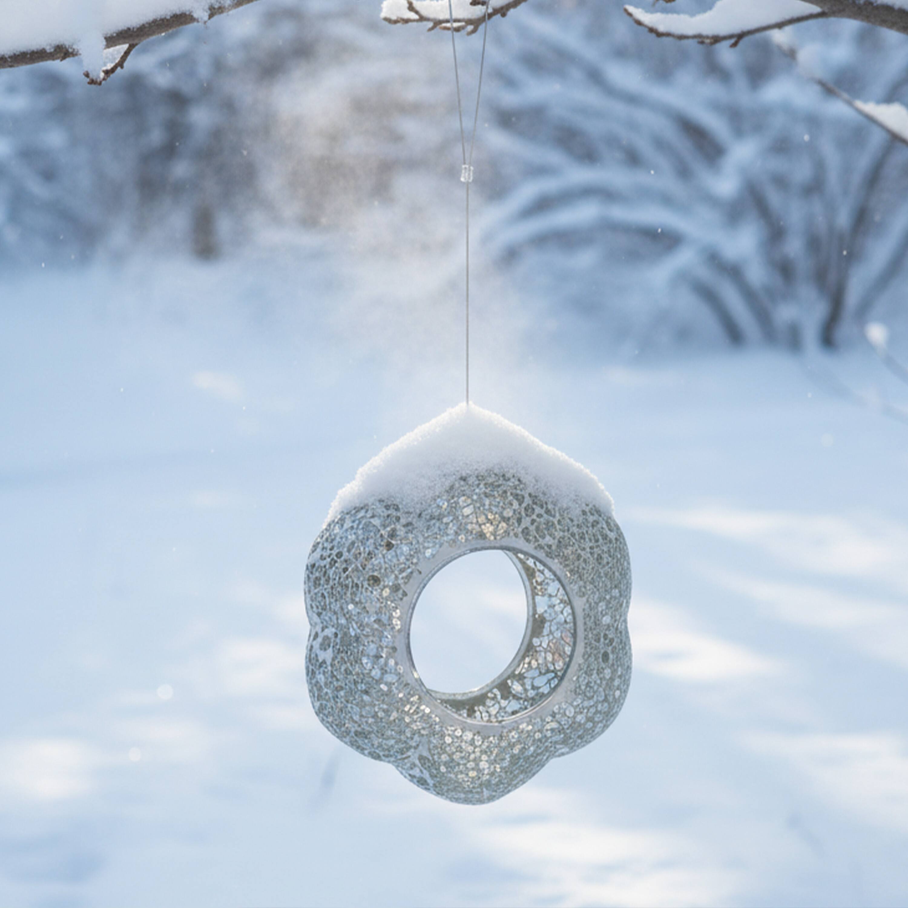 Alt View 8. Sunnydaze - Glass Fly-Through Hanging Bird Feeder - 10 in - Mirrored Diamond Flower.