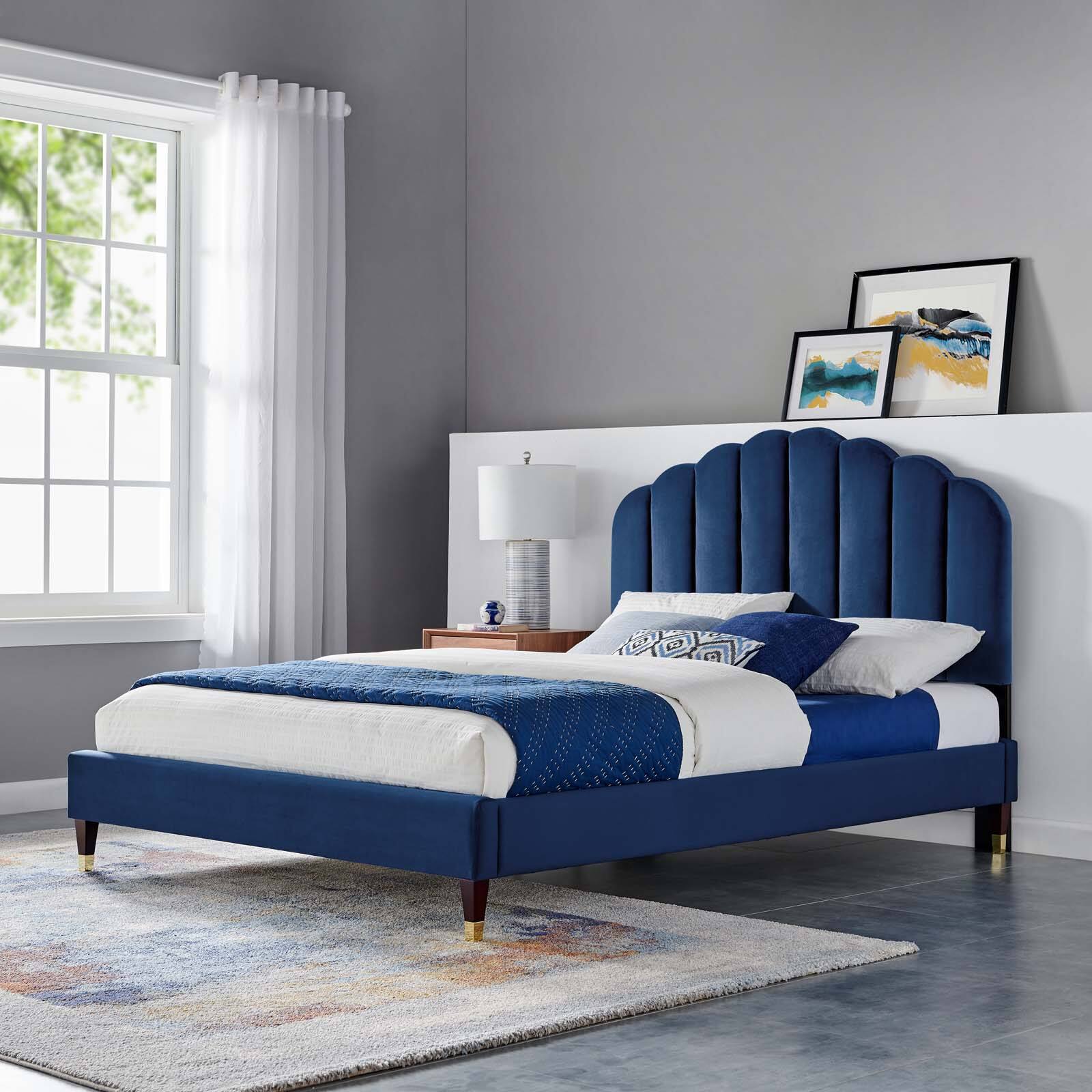 Alt View 2. Modway - Lindsey Performance Velvet Twin Platform Bed - Blue.