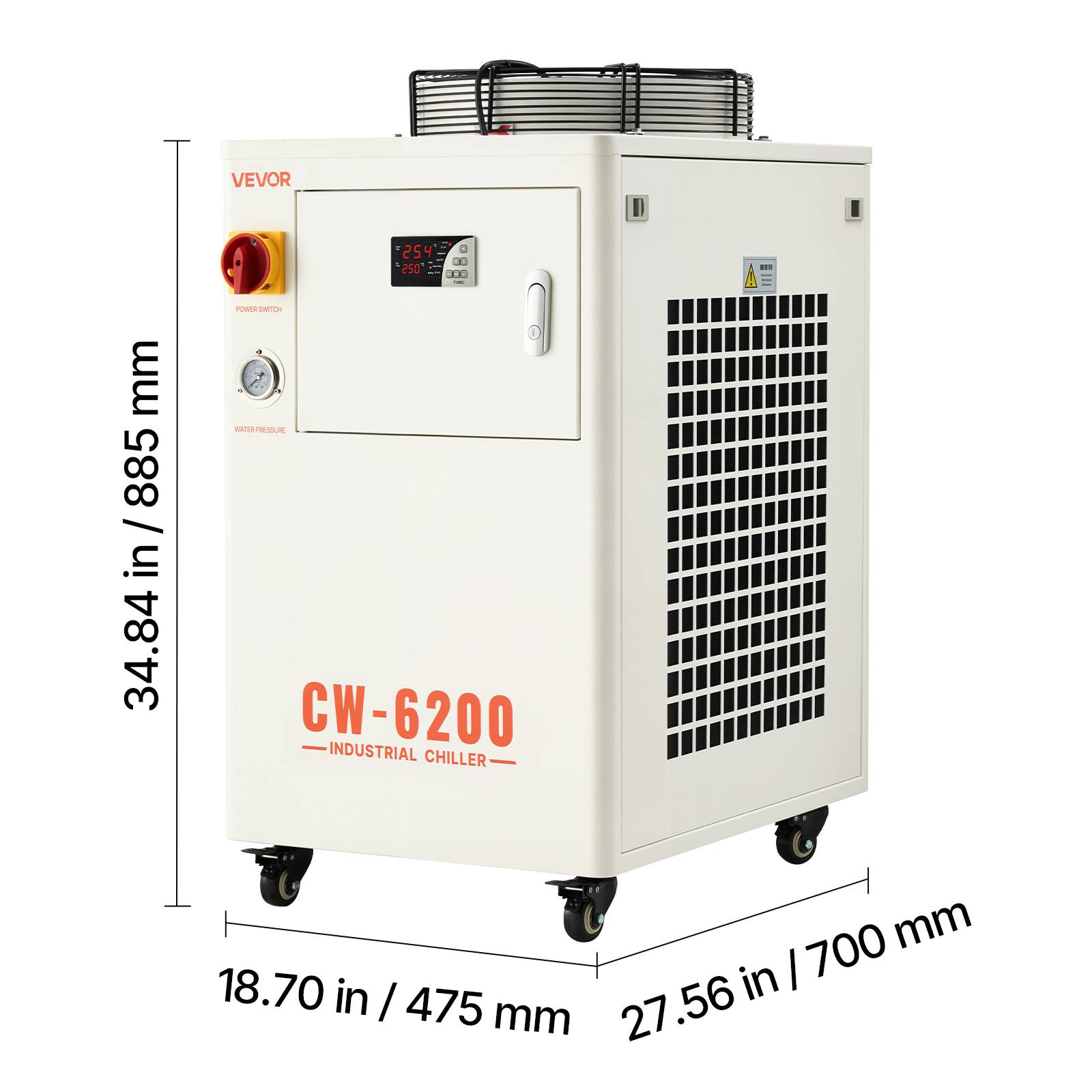 VEVOR

mm 885 / in 34.84

25.4 0 30 250 300 - POWERSMITH WATER PRESSURE CW-6200 - INDUSTRIAL CHILLER

NST

700 mm 18.70 in | in I 475 27.56 mm