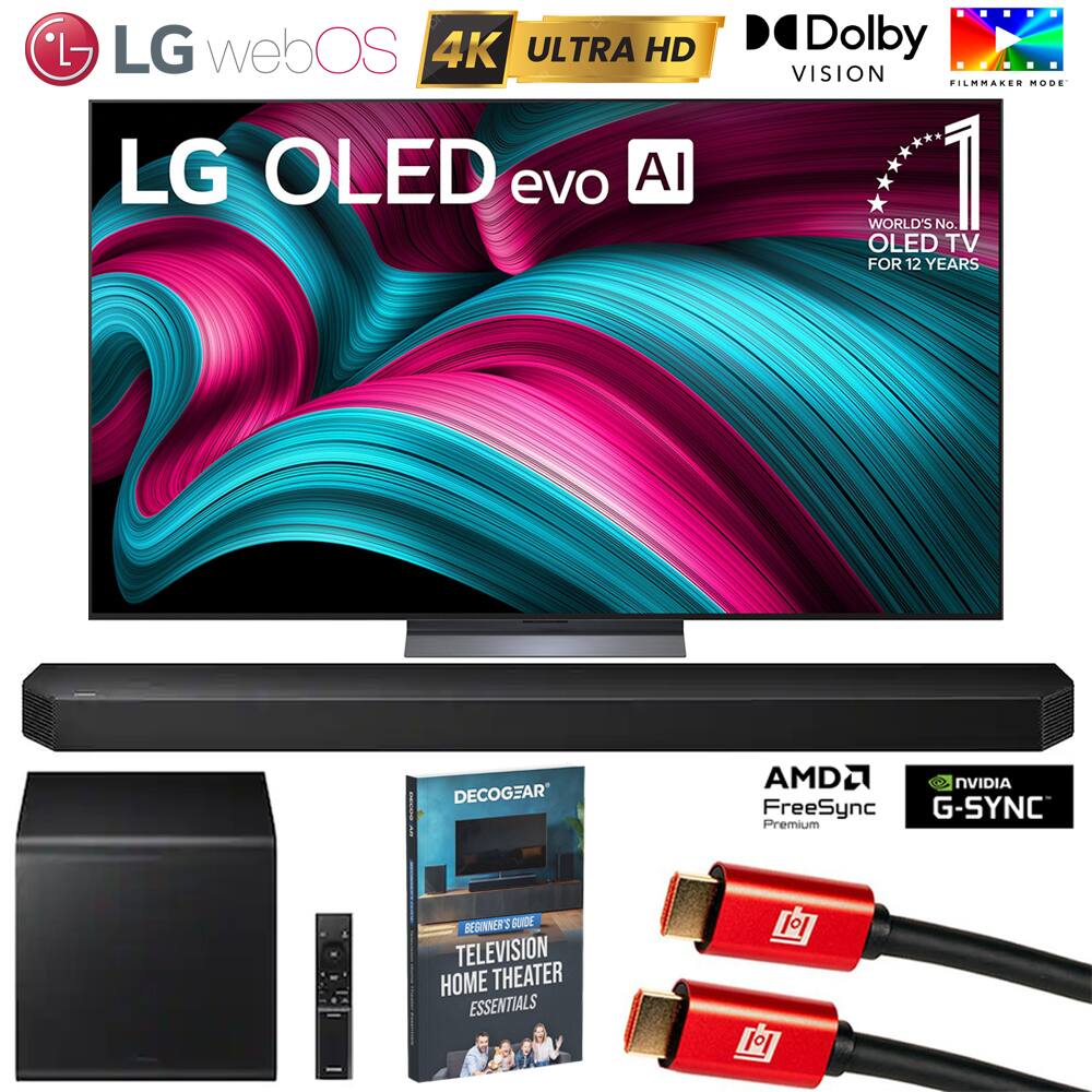 LG webOS 4K ULTRA HD LG OLED evo AI  
Dolby VISION FILMMAKER MODE  
WORLD'S No 1 OLED TV FOR 12 YEARS  
DECOGEAR  
AMD2 NVIDIA FreeSync G-SYNC Premium  
BEGINNER'S GUIDE  
TELEVISION HOME THEATER ESSENTIALS