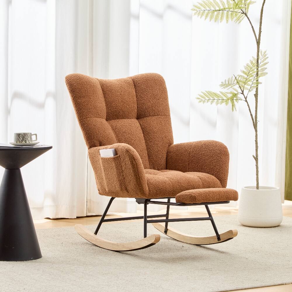 Alt View 6. Loheer - Loheer Teddy Fabric Glider Rocker with Ottoman Brown Nursery Rocking Chair Solid Wood Base - Brown.