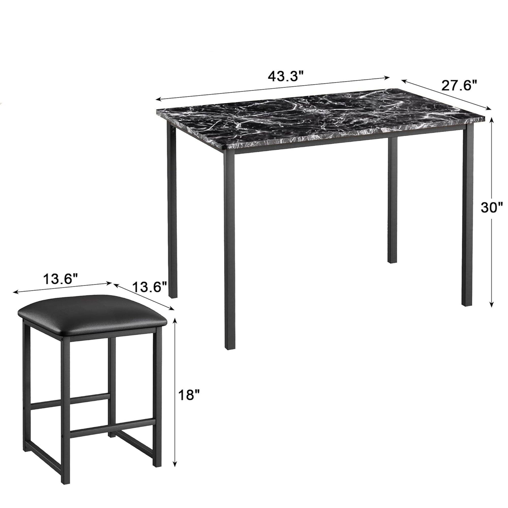 43.3" x 27.6"  
30"  
13.6" x 13.6"  
18"