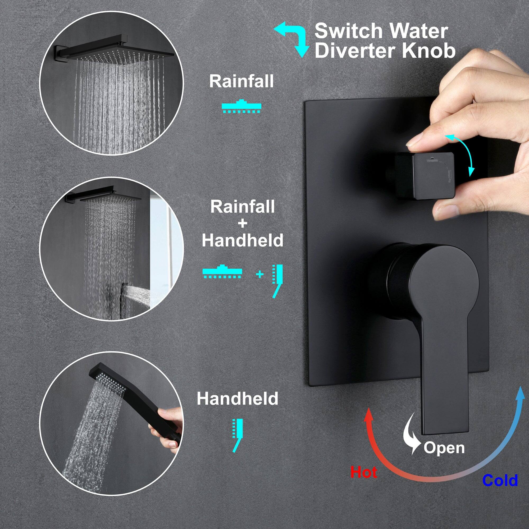 Switch Water Diverter Knob

Rainfall

Rainfall + Handheld

Handheld

Hot Open Cold