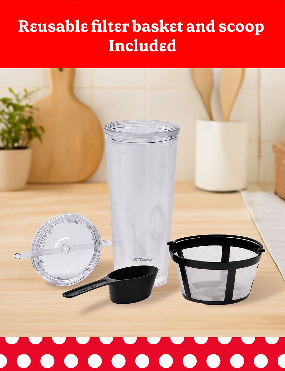 Reusable filter basket and scoop included