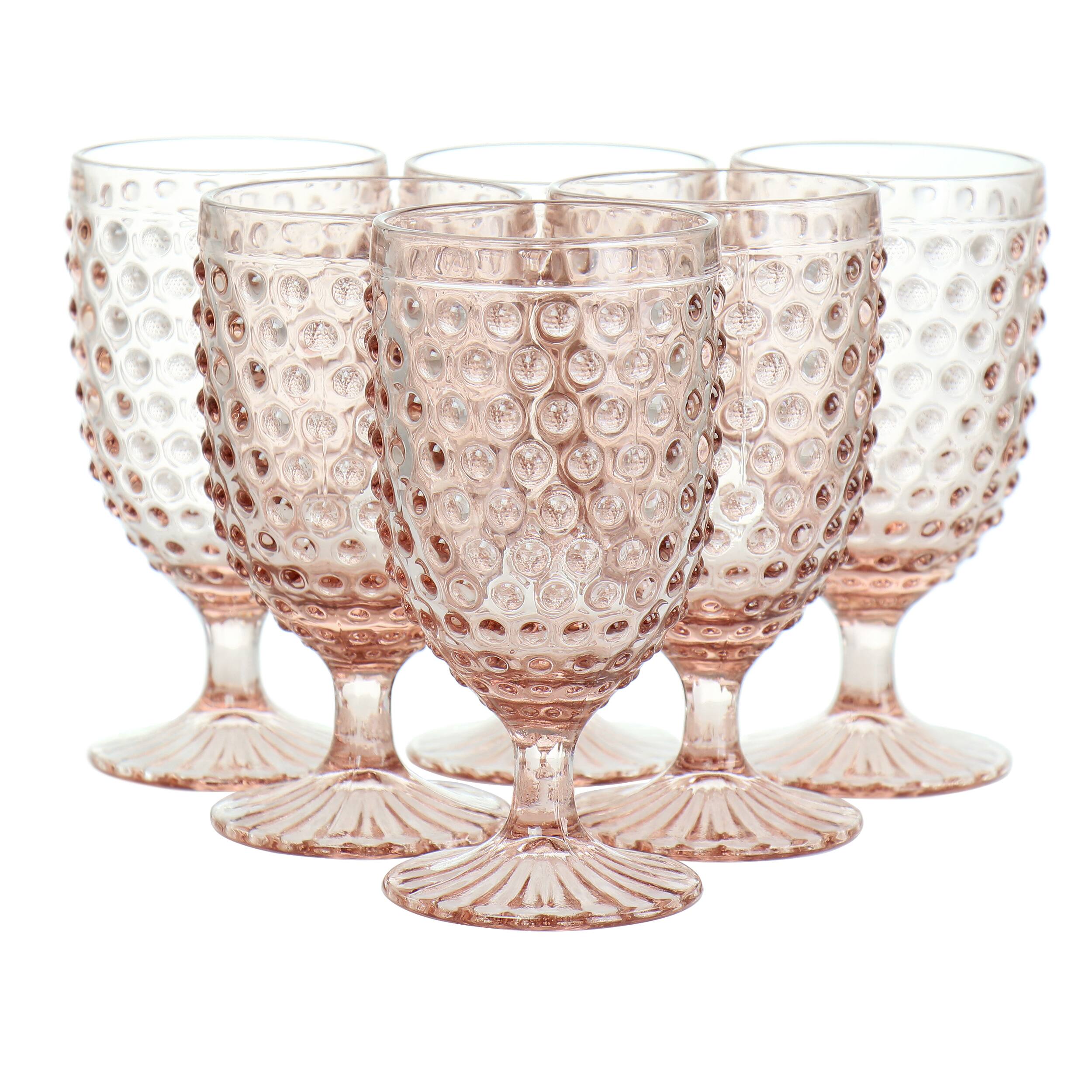 Front. Martha Stewart - Martha Stewart 6 Piece 14.2 Ounce Clear Glass Hobnail Goblet Drinkware Set in Pink - Pink.