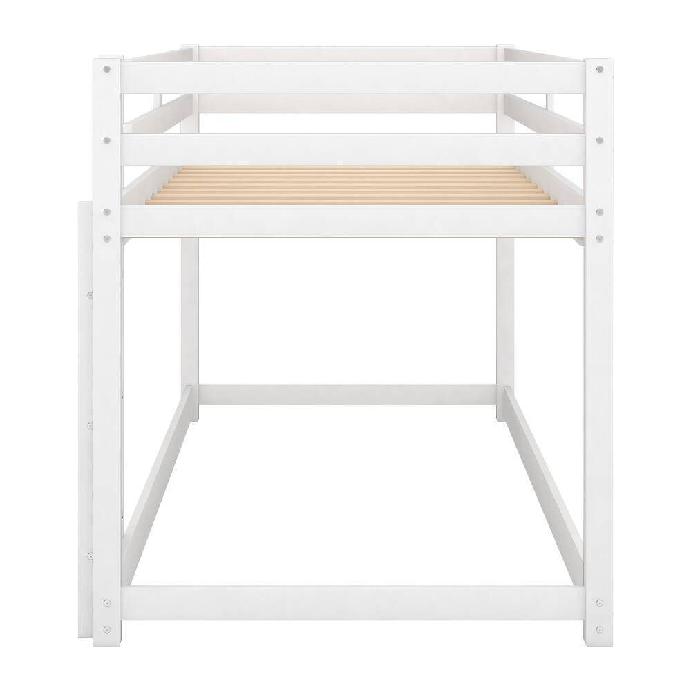 Alt View 8. Loheer - Loheer Twin Over Twin Floor Bunk Bed White Solid Wood Kids Low Bunk Bed with Ladder - White.