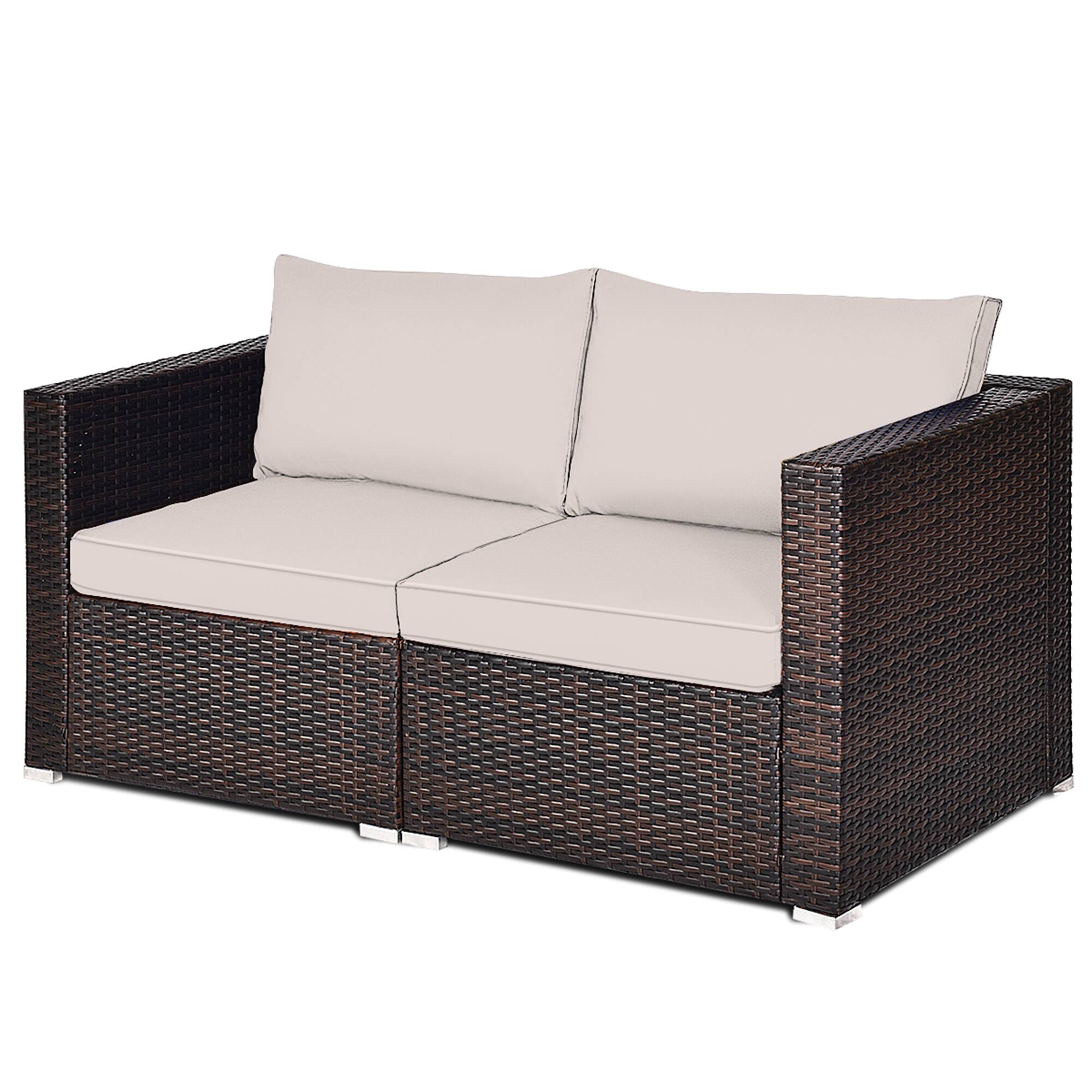 Alt View 1. Gymax - Gymax 2PCS Rattan Corner Sofa Set Patio Outdoor Furniture Set w/ 4 Beige Cushions - Beige.