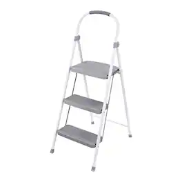 RubberMaid - 3 Step Folding Ladder, Steel Foldable Step Stool w/ Hand Grip - White