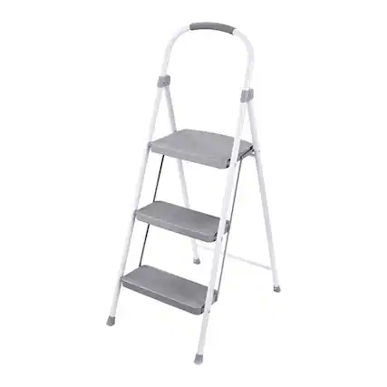 Front. RubberMaid - Rubbermaid 3 Step Folding Ladder, Steel Foldable Step Stool w/ Hand Grip, White - White.