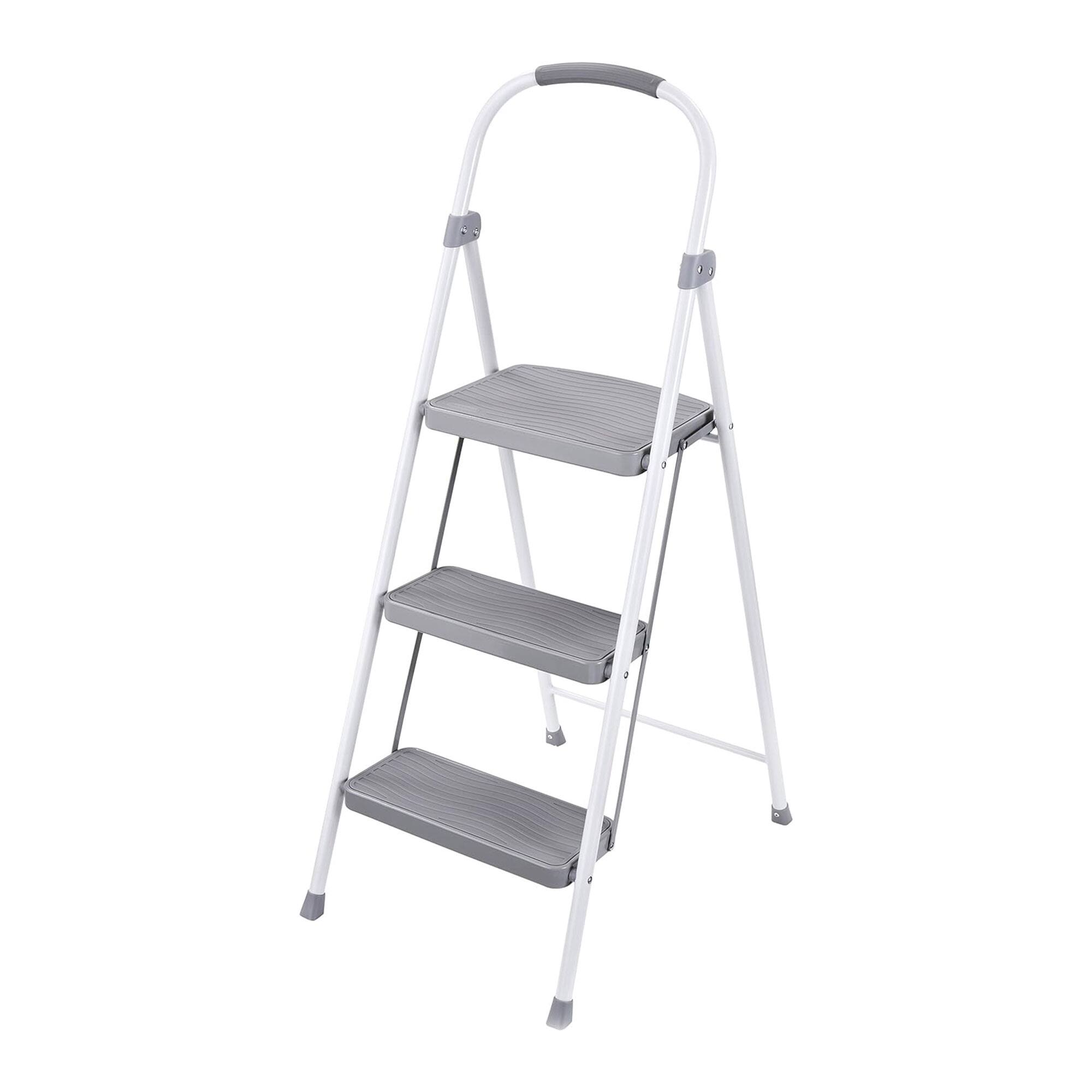 Front. RubberMaid - Rubbermaid 3 Step Folding Ladder, Steel Foldable Step Stool w/ Hand Grip, White - White.