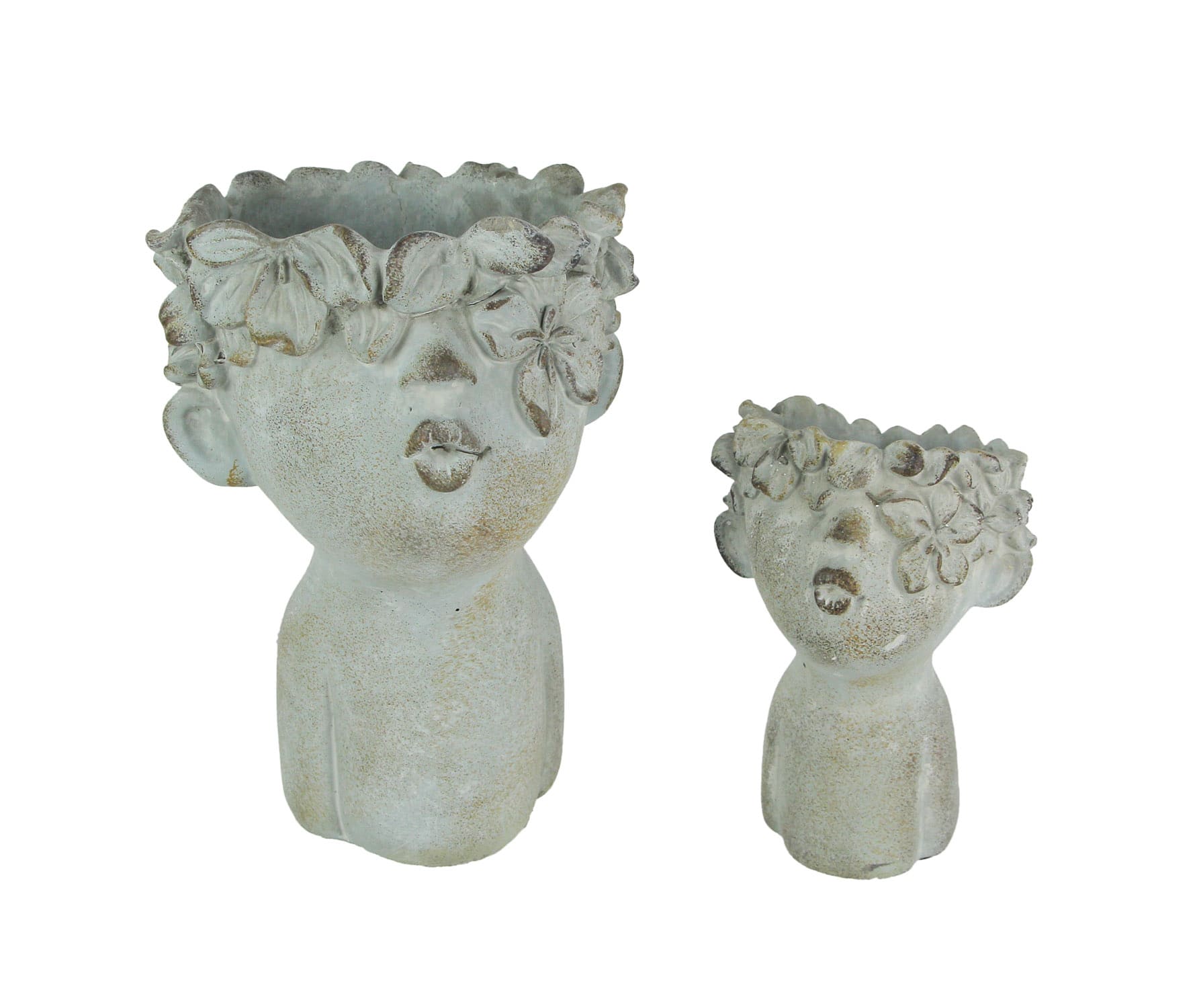 Mayrich Company - Pair of Pucker Up Kissing Face Weathered Finish Concrete Head Planters Small and Large Outdoor Décor - Gray price history on PriceWatchPro