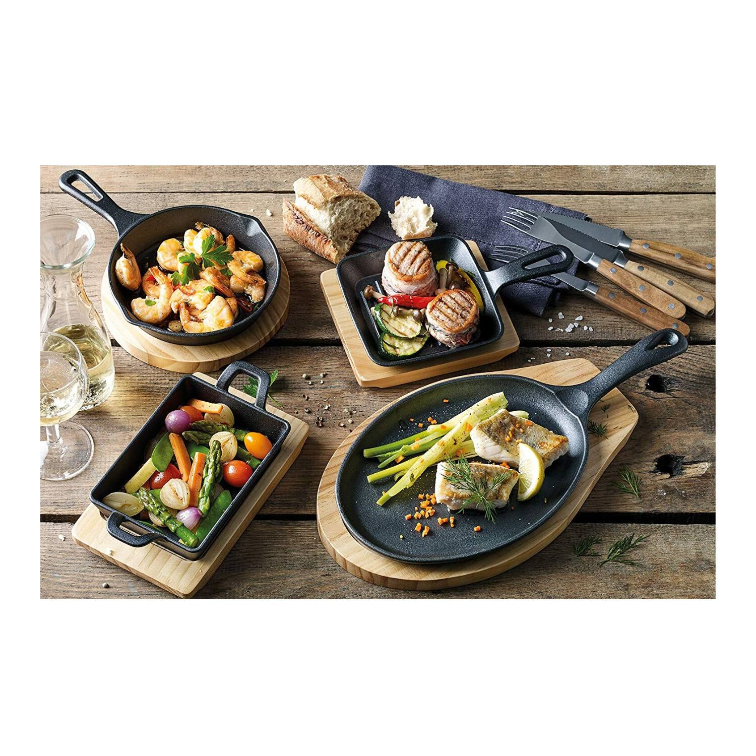 Left. Kuechenprofi - Kchenprofi Serving Pan Round With Wooden Board (5-pack) (Restaurant pack) - Black.