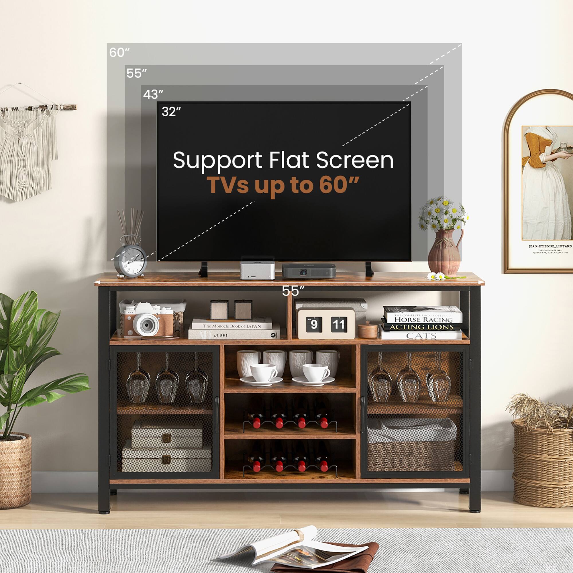 60" 55" 43" 32" Support Flat Screen TVs up to 60"