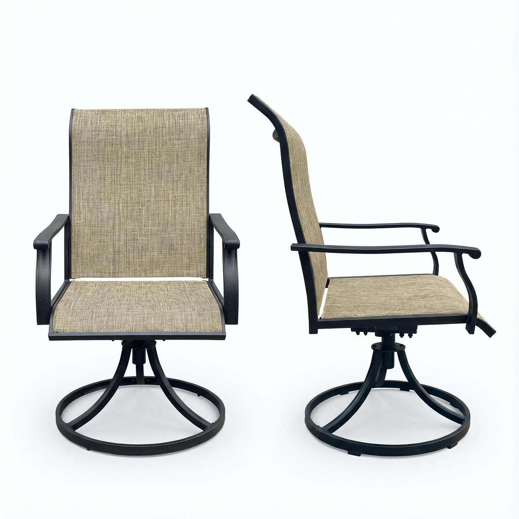 Alt View 4. Mondawe - Set of 2 Swivel Breathable Textilene Dining Chairs - Black+Brown.