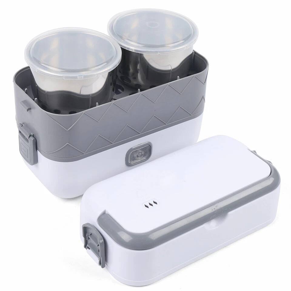 Alt View 3. Home Collection - Electric Lunch Box Portable Food Warmer with 2 Stainless Steel Containers - White with Transparent Lid.