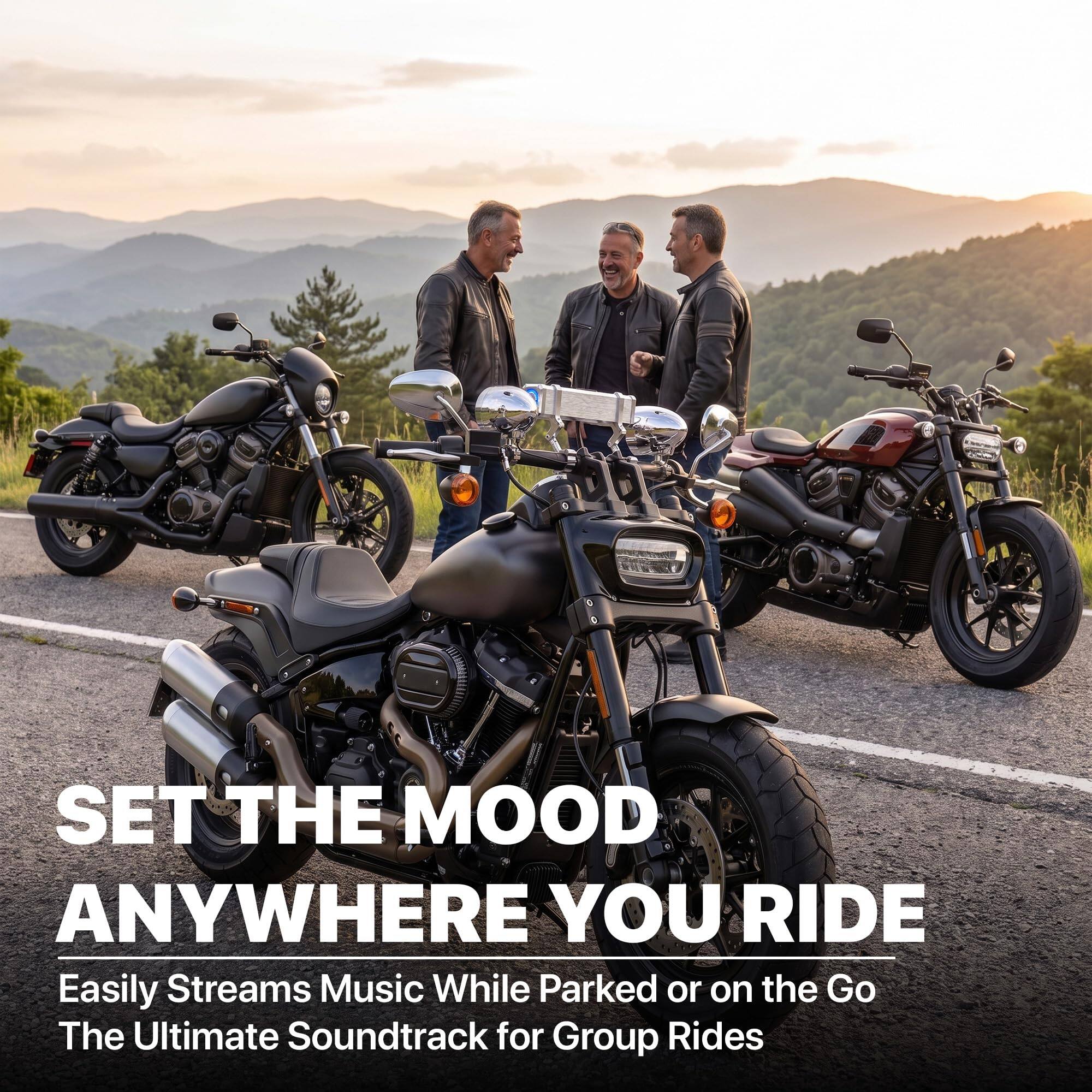 SET THE MOOD ANYWHERE YOU RIDE  
Easily Streams Music While Parked or on the Go  
The Ultimate Soundtrack for Group Rides