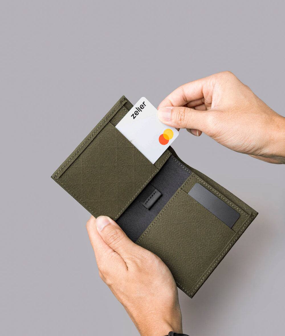 Left. ALPAKA - Ark Bifold Cash Wallet - Wallet for Men,Slim Design with RFID Protection - Army Green Axogrid 300D.