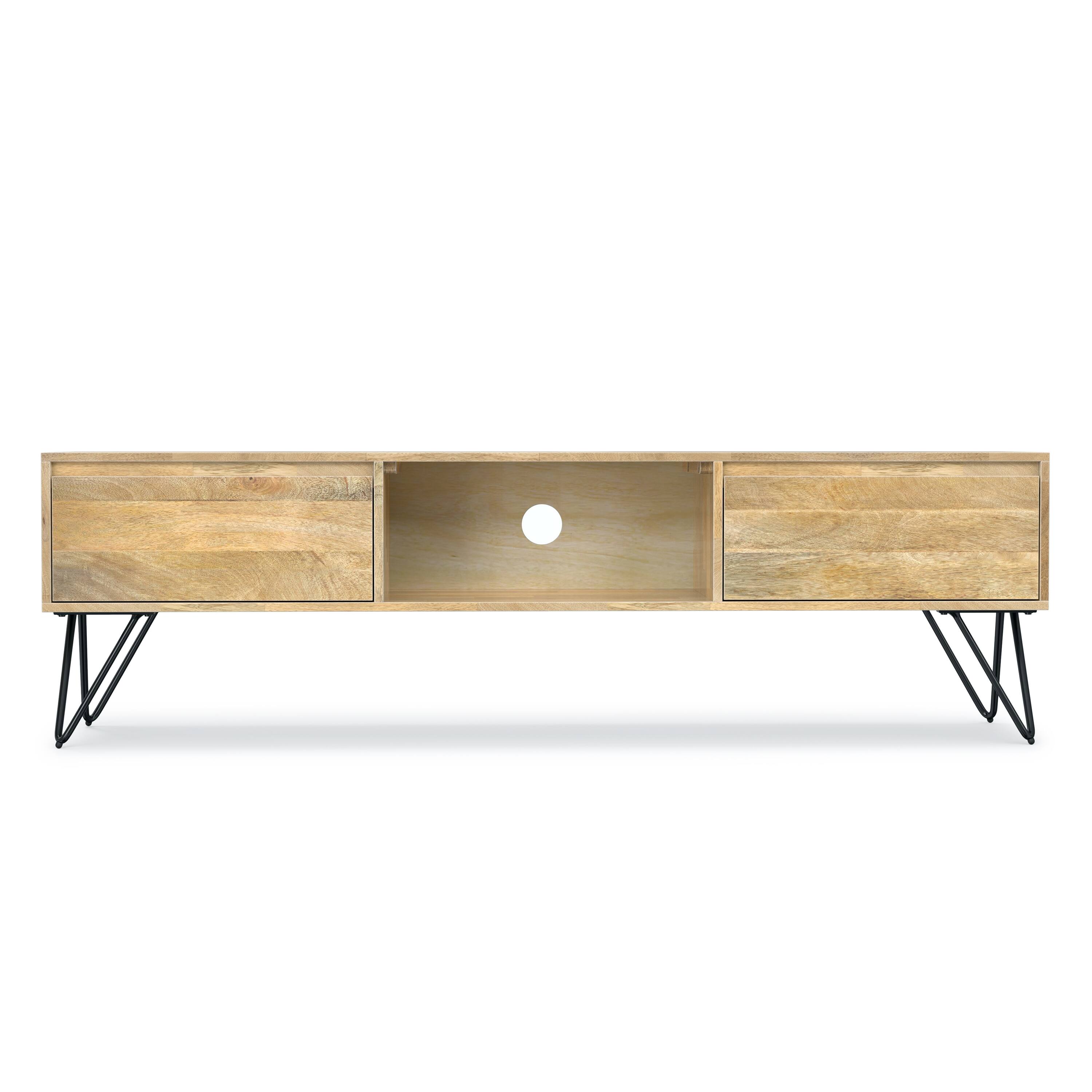 Left. Simpli Home - Hunter Solid Mango Wood 68 inch Wide Industrial TV Media Stand For TVs up to 75 inches - Natural.