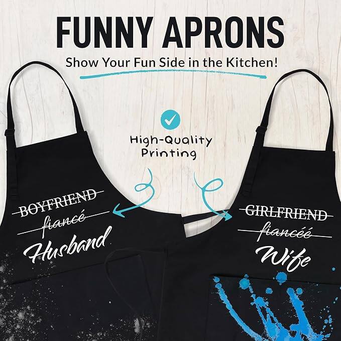 FUNNY APRONS  
Show Your Fun Side in the Kitchen!  

High-Quality Printing  

BOYFRIEND fiancé Husband  
GIRLFRIEND fiancée Wife