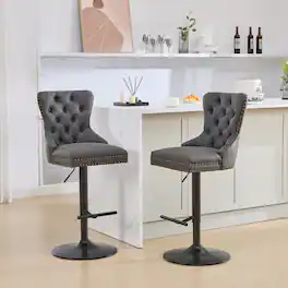 GOODSILO - Vintage-Inspired Adjustable Swivel Bar Stools with Tufted Backs, Set of 2 for Kitchen and Home Pub - Black
