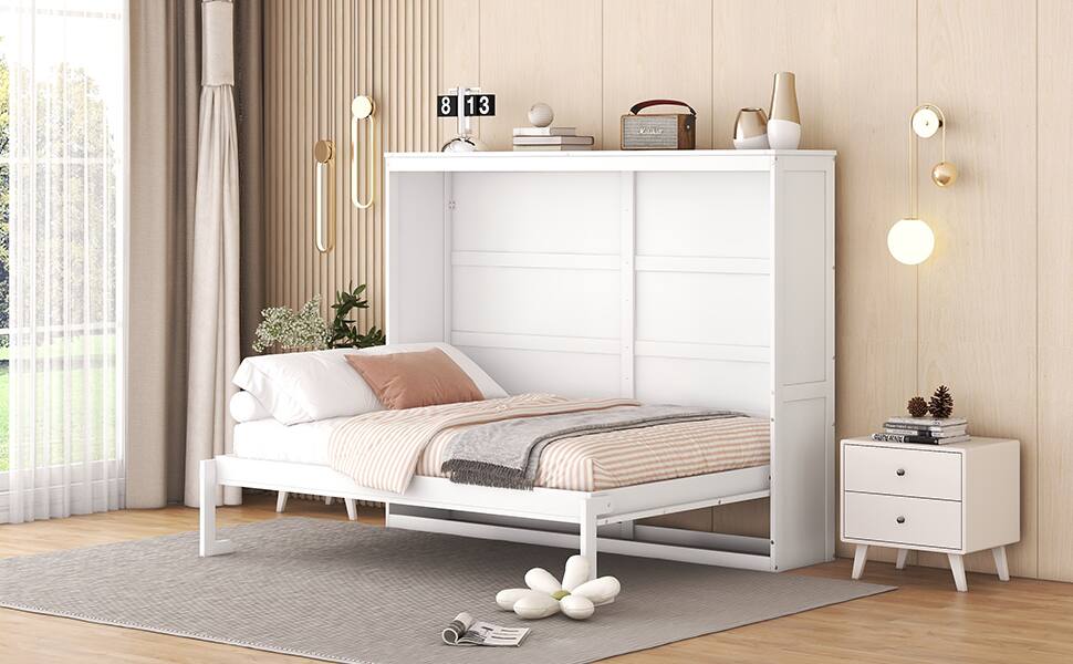 Alt View 8. Tiramisubest - Full Size White Plywood Murphy Wall Bed, Space-Saving with Comfortable Slats - White.