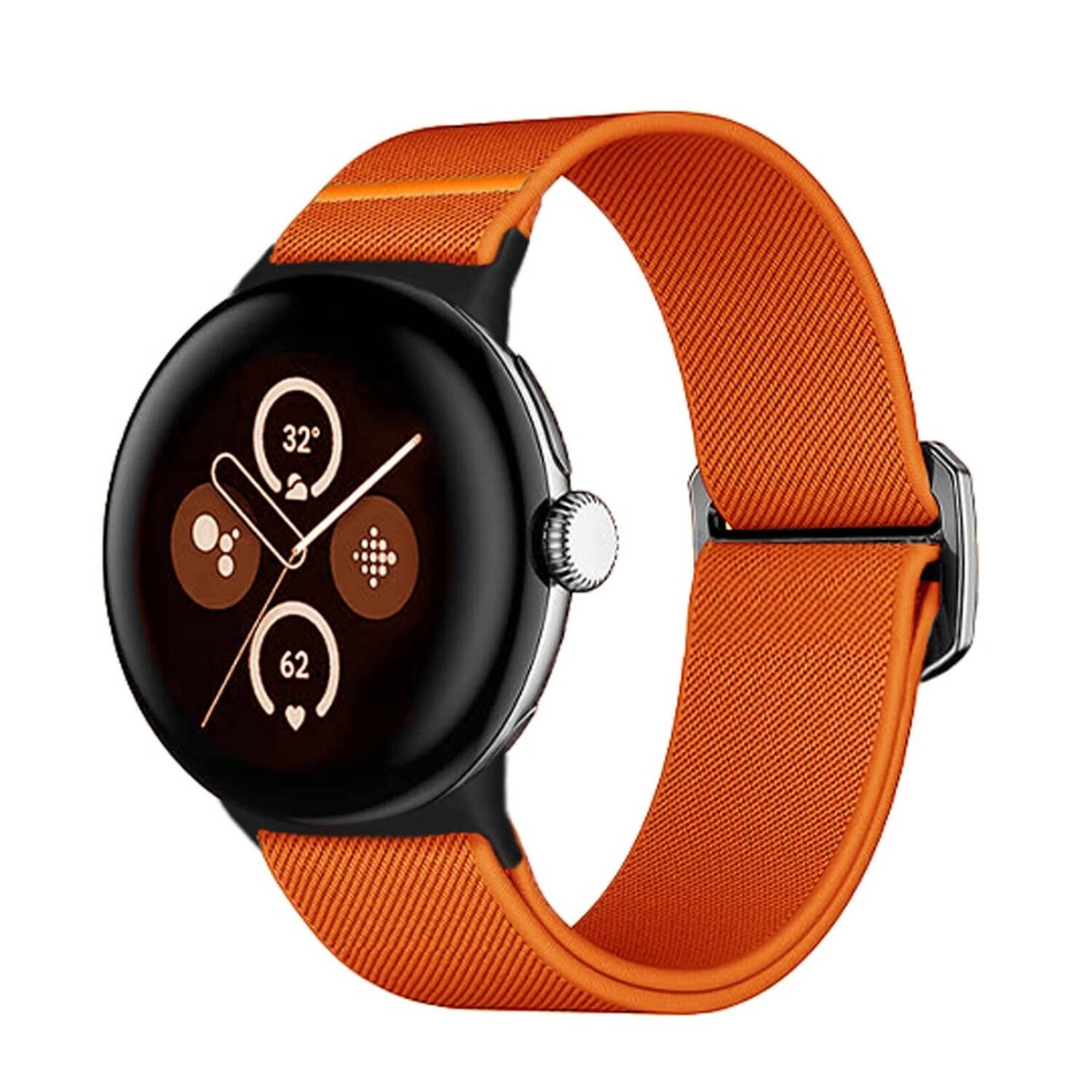 Front. Stock Preferred - Stretchy Solo Loop Band for Google Pixel Watch 3/2/1 (41mm) - Orange - Orange.