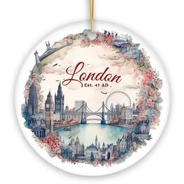 OrnamentallyYou - Vintage London Watercolor Style Painting Ceramic Ornament Floral Victorian Style European Gift - Multi-colored