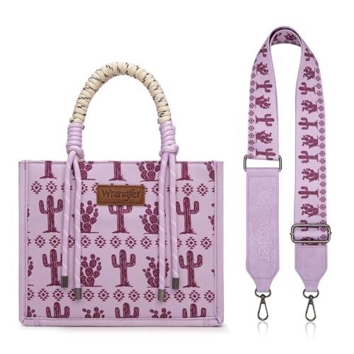 Front. ESBANY - Wrangler Tote Bag Western Satchel Bags for Women with Braided Rope Handles - Wide Strap-cactus Purple.