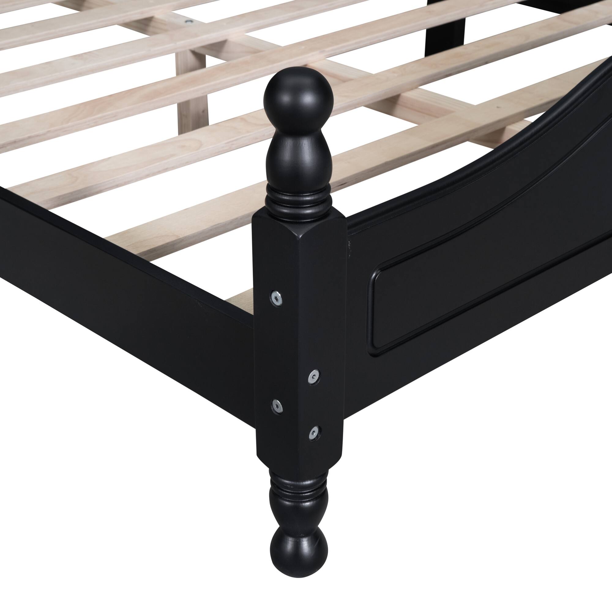 Alt View 7. GOODSILO - Full Size Retro Wood Platform Bed Frame with Wooden Slat Support and Elegant Headboard - Black.