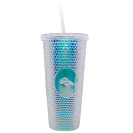 Logo Brands - 24oz. Iridescent Studded Travel Tumbler with Straw - Multicolor