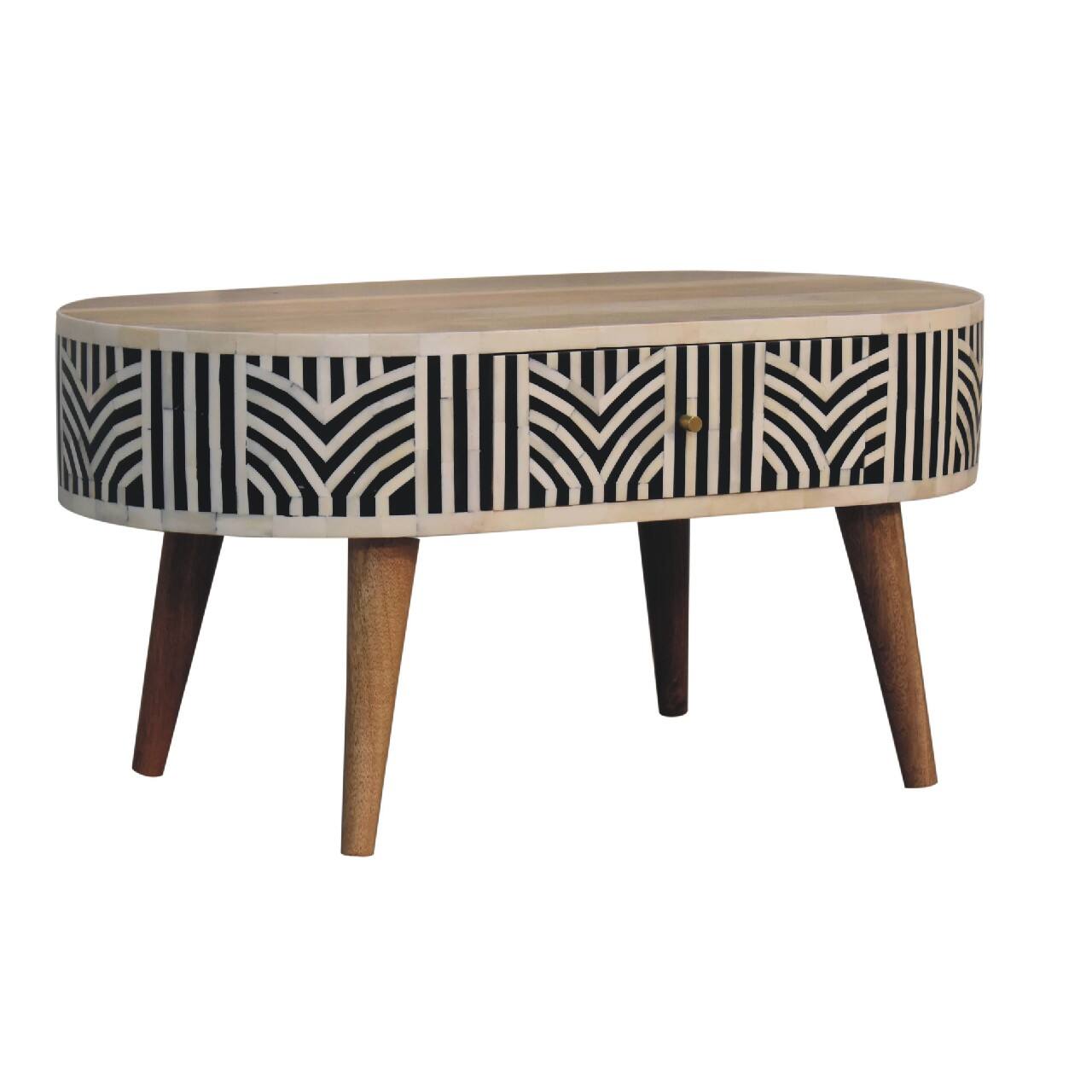 Left. Artisan Furniture - Artisan Furniture Solid Wood Edessa Bone Inlay Coffee Table, 2 Drawers, Beige - Beige.