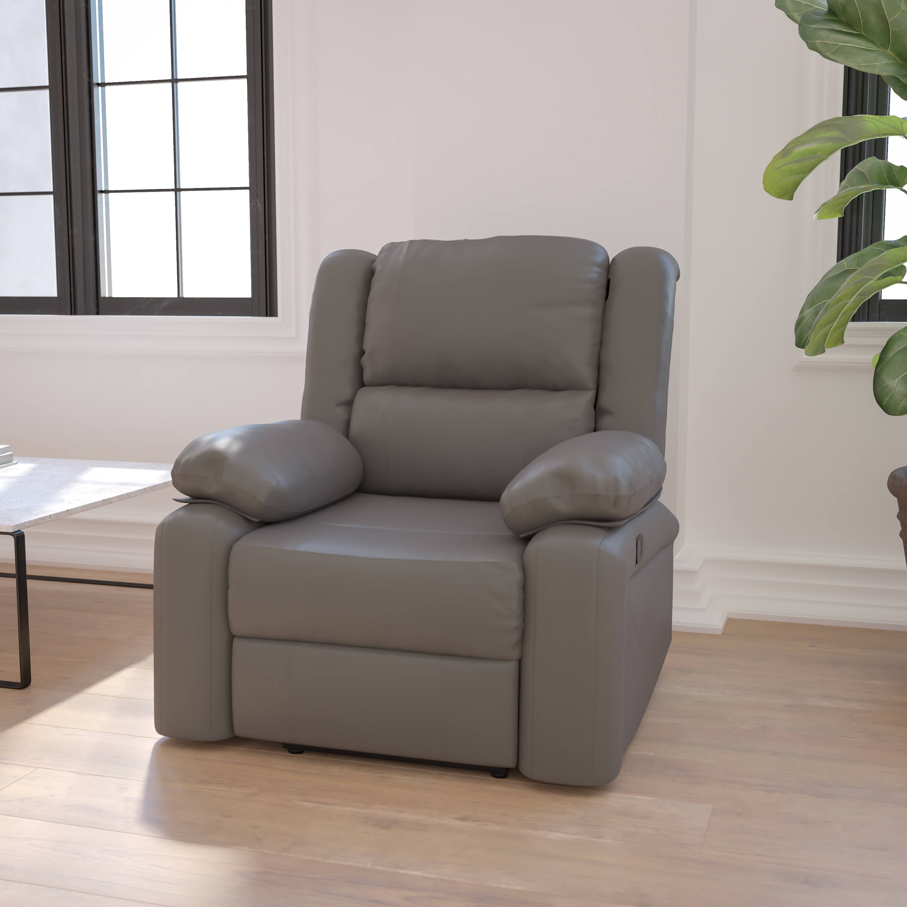 Alt View 1. Emma + Oliver - Recliner with Bustle Back and Padded Arms - Gray LeatherSoft.