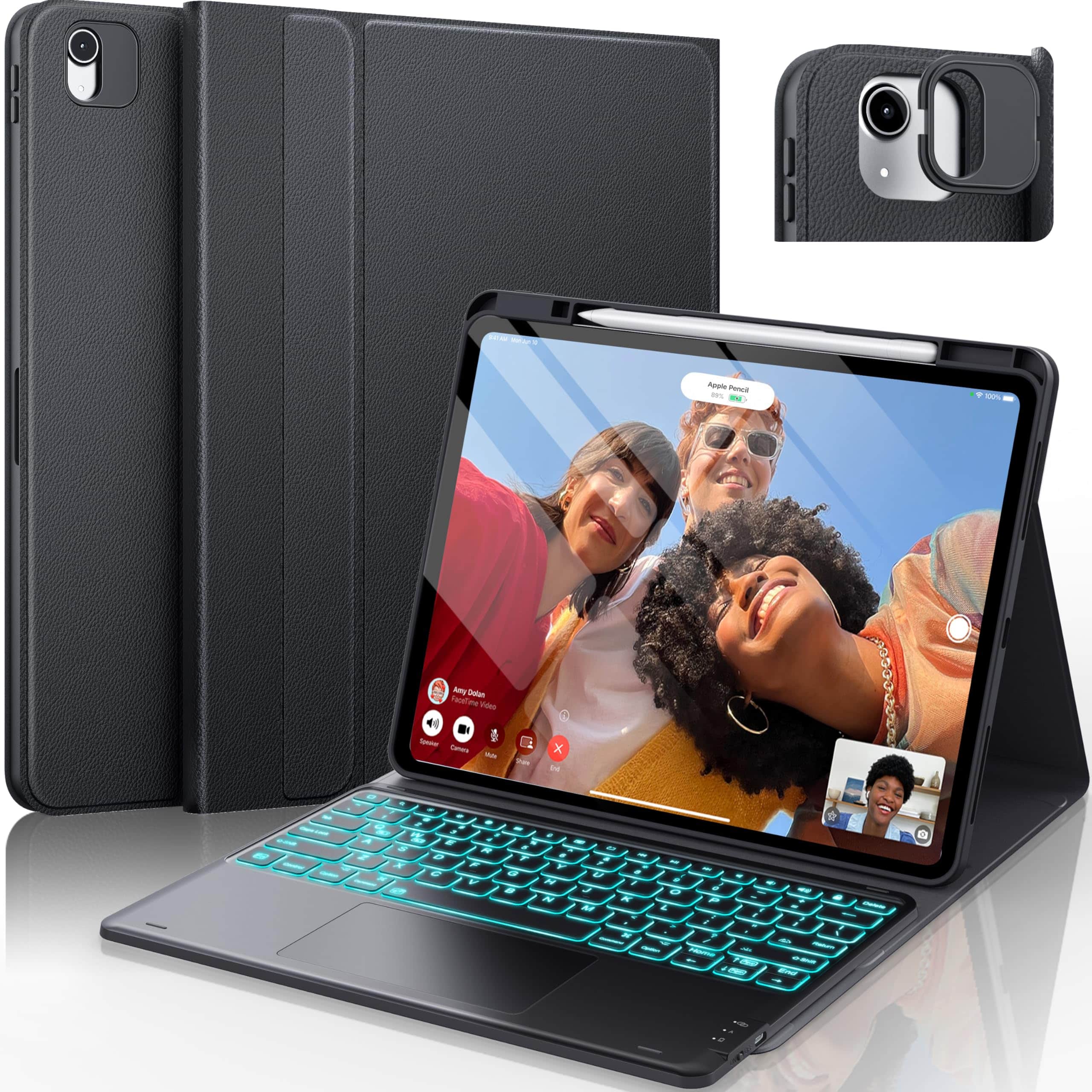 Pacoar Cade - Ultra Light Ipad Air 13 Inch Case Keyboard(m3 2025 / M2 2024)- Magnetic Detachable 7 Colors Backlit Multi-touch - Black-For iPad Air 13/Pro 12.9