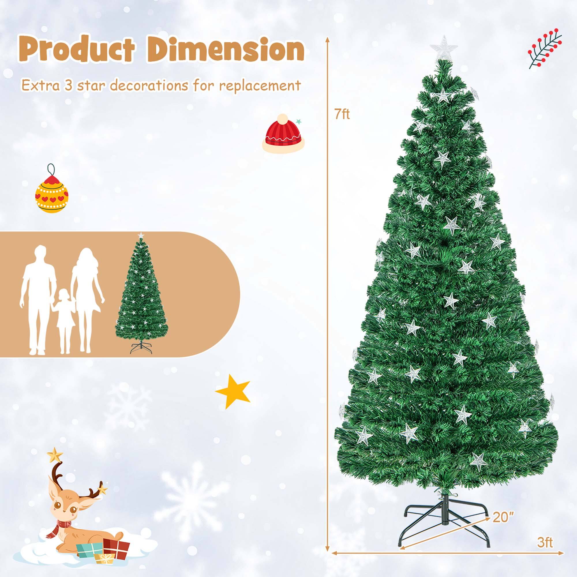 Product Dimension: Extra 3 star decorations for replacement. 7ft (20") 3ft Christmas tree.