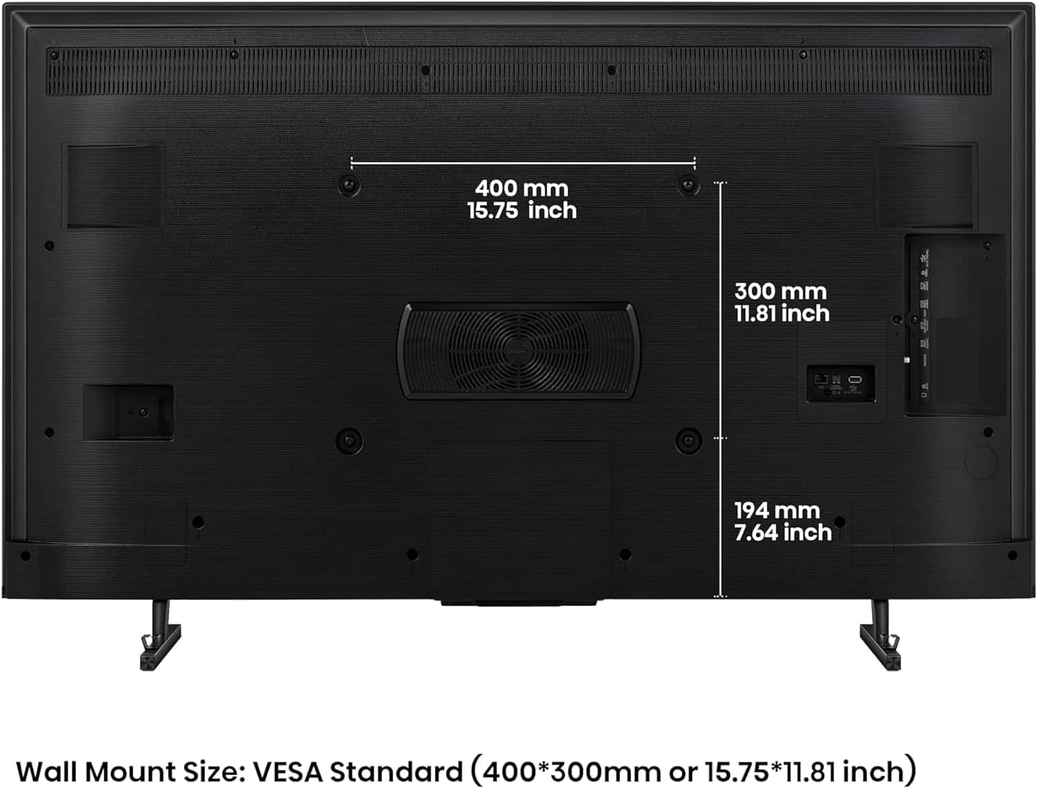 The text on the image reads: "Wall Mount Size: VESA Standard (400*300mm or 15.75*11.81 inch)."