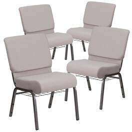 Emma + Oliver - 4 Pack 21''W Church Chair with Book Rack - Gray Dot Fabric/Silver Vein Frame