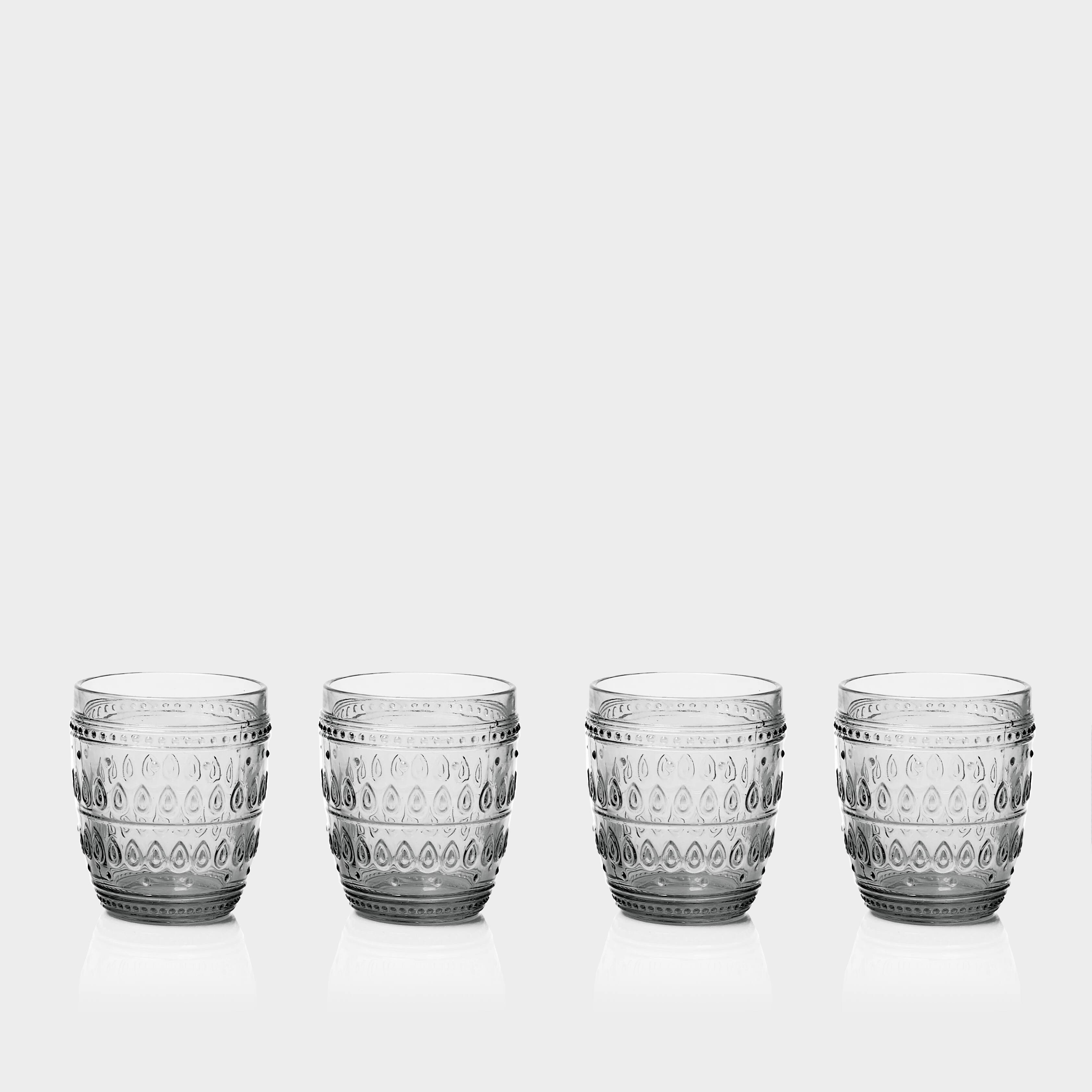 Angle. Euro Ceramica Home - Fez Glassware 4 Piece 12oz Old Fashion Glass Set in Grey - Grey.