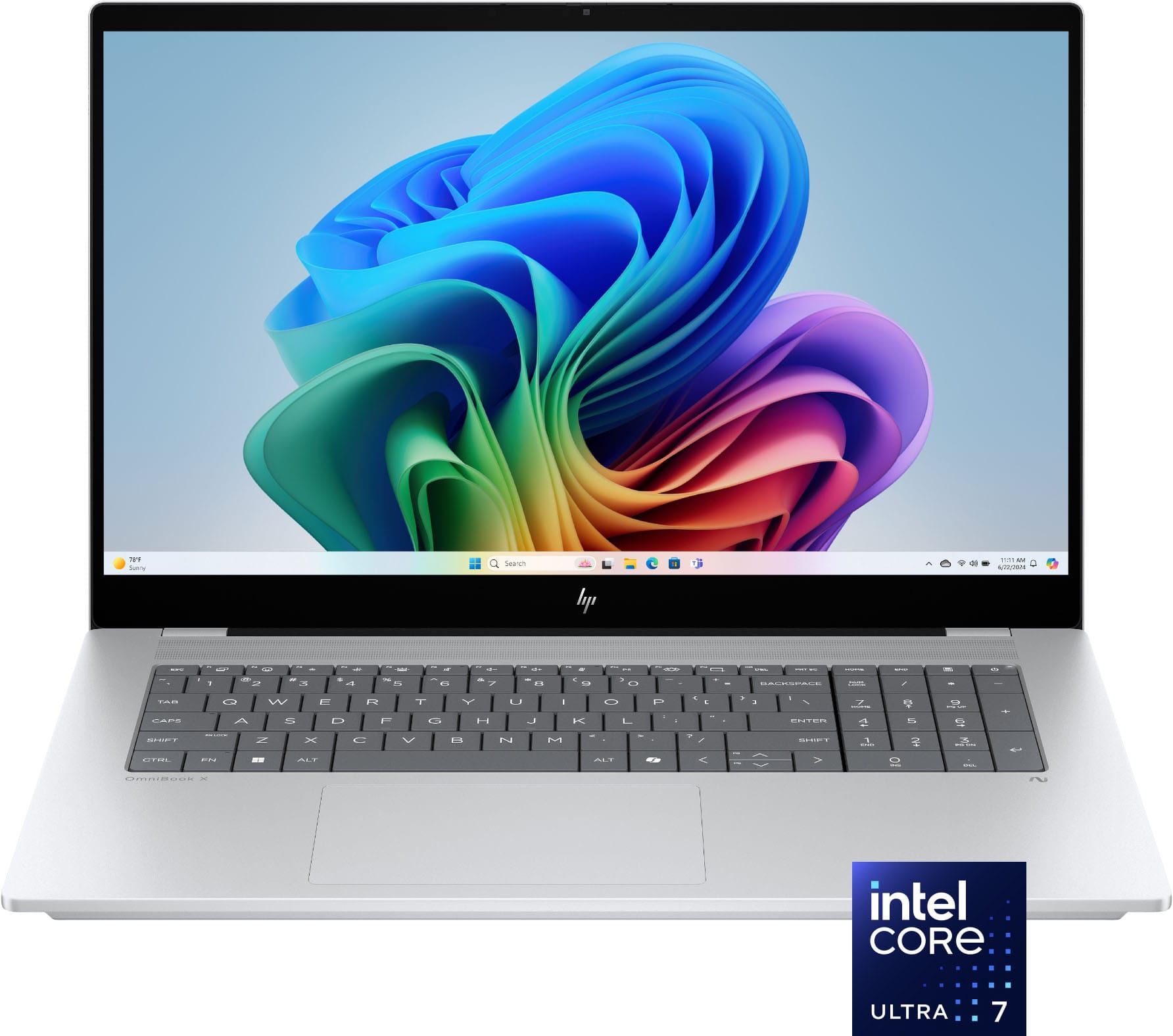 HP - OmniBook X - Copilot+ PC - 17.3" Full HD Touch-Screen Laptop - Intel Core Ultra 7 - 32GB Memory - 2TB SSD - Glacier Silver - Front_Zoom